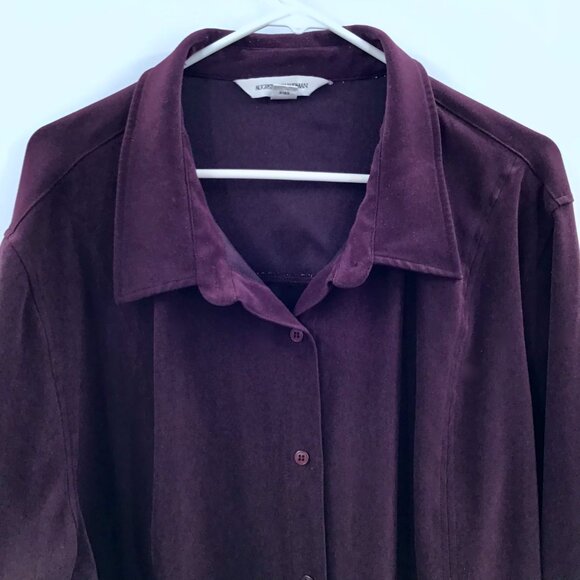 Vintage Bigshirt 3X Oversize Shirt Burgundy Moleskin Stretch Lycra Tunic Length - Picture 10 of 11